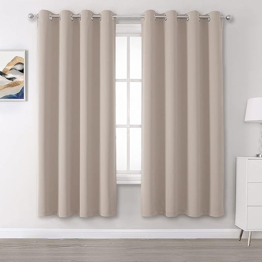 DUALIFE Light Brown Blackout Curtains 72 Inches Long - Thermal Insulated Room Darkening Curtains for Bedroom 52 x 72 Inch, Grommet Top, 2 Panels, Warm Taupe