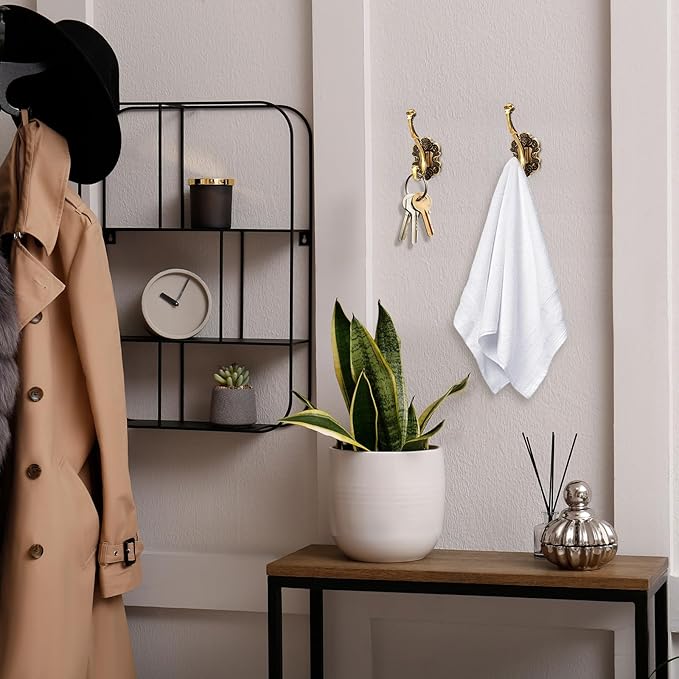 Zonon Vintage Coat Hooks Antique Wall Hooks Towel Hook for Hanging Purse Hat Keys Clothes Curtain Unique Heavy Duty Bathroom Hook for Wall(8 Pcs,Brass)
