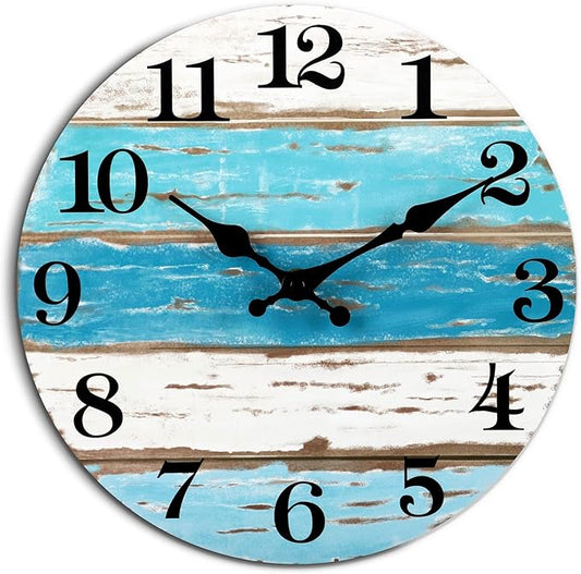 CHYLIN Wall Clock, 18 Inch Beach Wall Clocks Battery Operated, Coastal Ocean Themed Blue Clock Decor for Lake House, Home Clearance, Kitchen, Pool, Bathroom(18")