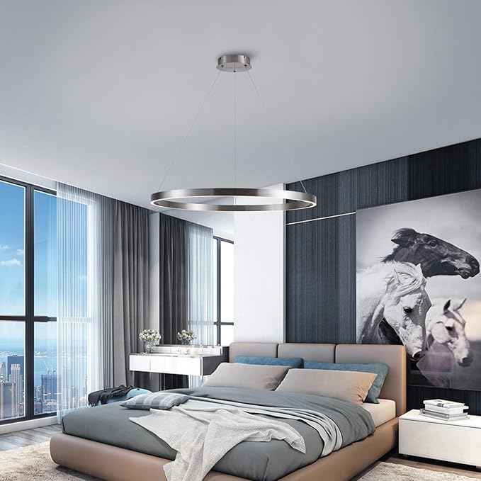 MADEM 31.5'' LED Modern Chandelier 1-Ring Circular Dimmable Pendant Light Flush Mount Pendant Lighting Adjustable for Living Room Dining Room, Bedroom, 3000K Warm White, Brush Nickel