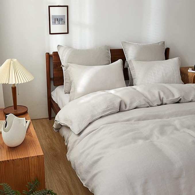 Simple&Opulence 100% Linen Pillow Case King Size Set of 2, Grey Pillow Covers with Overlap Closure, Luxury Breathable Pillowcases Protectors Suitable for All-Season (20" X 36", Grey)