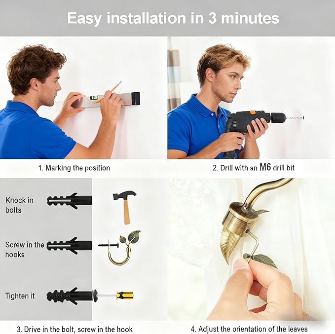 Rbeusau Leaf Shaped Heavy Duty Curtain Holdbacks 2pcs, Traditional Style Antique Brass Handmade Metal Curtain Tiebacks for Wall, Curtain Tie Hook Pull Backs for Drapes Window Home Decoration