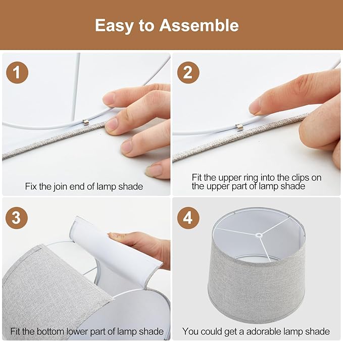 Grey Lamp Shades Set of 2, Drum Lampshades, Lampshade 10 Inches Height, Lampshades for Table Lamp, Floor Lamp, Pendant Light, Lamp Shade Harp Holder Included