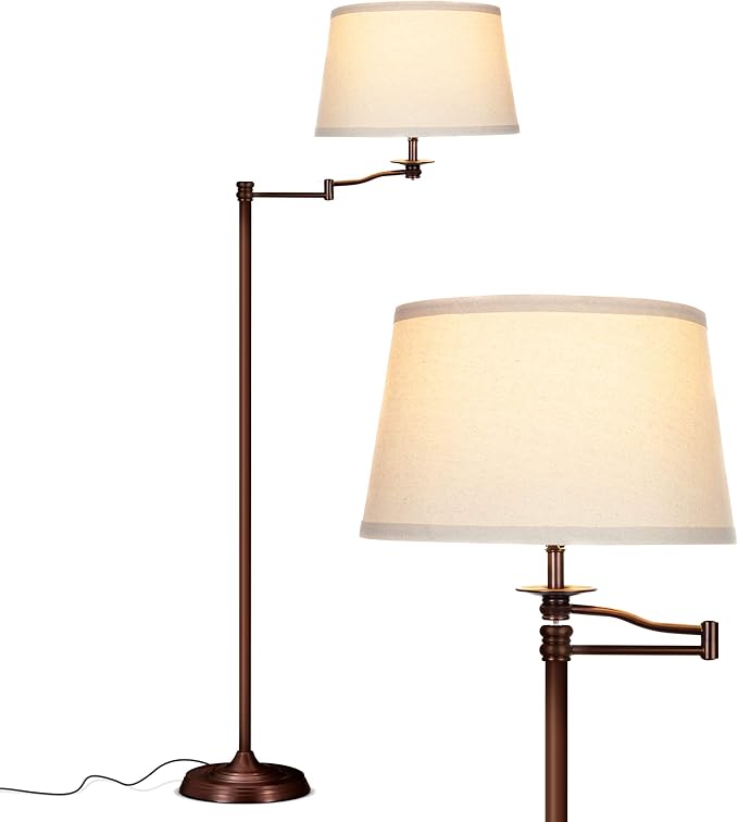 Brightech Caden LED Floor Lamp - Tall Standing Lamp with Swing Arm for Living Rooms & Offices - Industrial Bronze