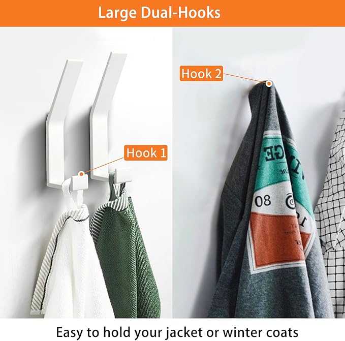 Coat Rack Hooks Wall Mounted, White 8Packs, Bath Towel Rope Hooks for Kitchen, Door, Cabinet, Bathroom, Foyers, Hallways, and Bedrooms