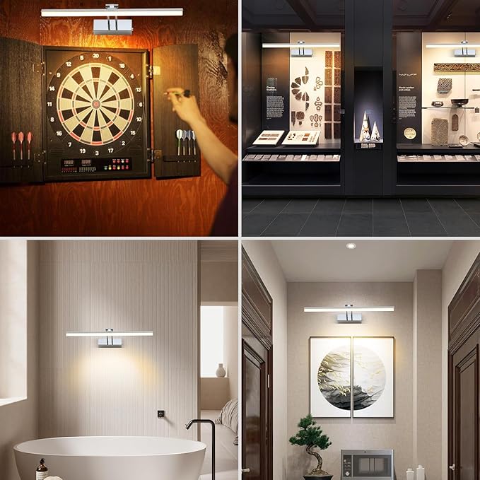 Battery Picture Light, 16 inch Wireless Picture Light for Painting with Remote,Full Metal Rechargeable Art Light,Wall Sconce Display Lighting for Portrait, Photo Frame,Gallery, (Chrome)