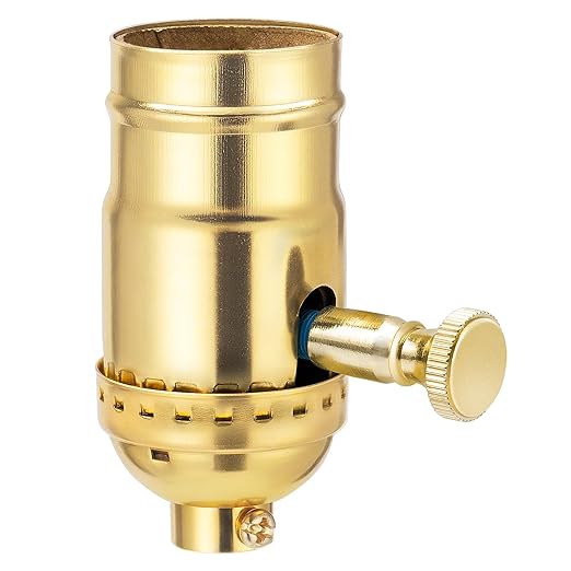 DiCUNO UL Listed Full Range Dimmer Lamp Socket Replacement, Vintage E26 Light Bulb Socket, Rotating Dimmer Switch Knob for Table, Floor Lamp, DIY Project, Gold, 150 Watt, 1-Pack