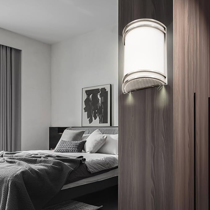 Indoor Wall Sconce, Half Cylinder Wall Light Fixture, 3000K 4000K 5000K Color Temperature Adjustable, Dimmable LED Modern Wall Light for Hallway Bedroom Living Room, Brushed Nickel