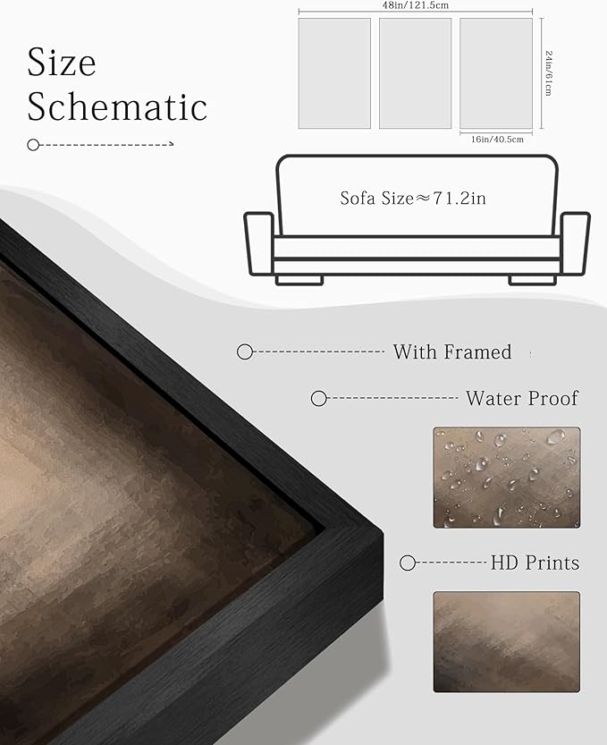 KUVIOKE Abstract Framed Wall Art Set Earthy in Deep Brown and Beige Tones Modern Art Decorative Home Decor 16x24in (Black Framed)