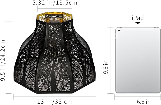 Etched Forest Large Metal Lampshade 5.32 X 13 X 9.5 Inch 8-petal Lotus Shape Fits for Floor Lamp Table Lamp for Living Room Bedroom(Outer Black Inner Gold)