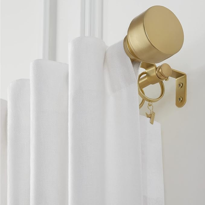 MODE Premium Collection Double Curtain Rod Set (1 1/8" Front Rod and 5/8" Back Rod) with Mod Doorknob Curtain Rod Finials, Wall Mounted Adjustable Curtain Rod, Fits 144” to 240” Windows, Brushed Gold