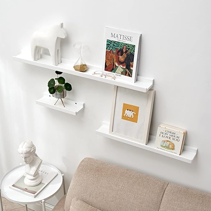 12 Inch Floating Shelves Wall Mounted, Solid Wood Wall Shelves for Decor and Storage, Picture Ledge Shelf for Bedroom/Bathroom/Living Room/Kitchen/Laundry Room, White Color, 12*4*1.5, 1 Pack