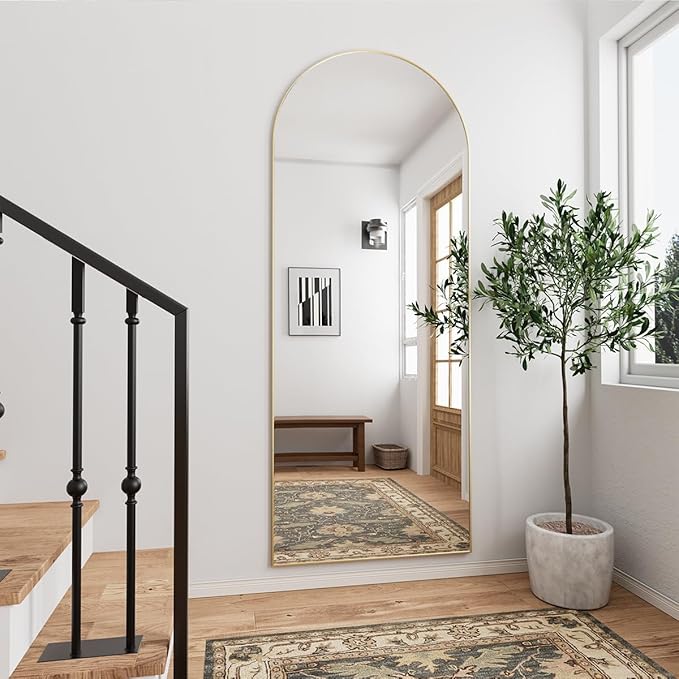 TinyTimes 70''x26'' Full Length Mirror, Large Arched Floor Mirror with Stand, Oversized Wall Mirror, Full Body Mirrors Standing Leaning for Living Room, Bedroom (Gold)