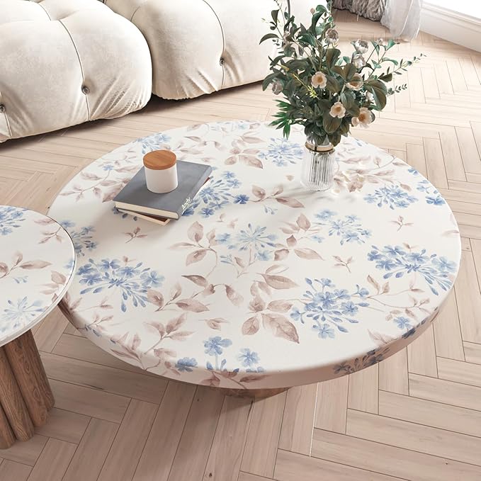 WESTICK Blue Leaf Wallpaper Vintage Peel and Stick Floral Contact Paper for Walls Neutral Floral Wallpaper Self Adhesive Removable Beige Leaf Wall Paper for Bedroom Living Room Cabinets 17.5"x100"