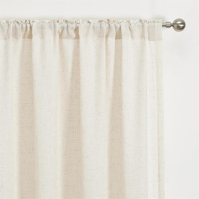 MIUCO Linen Curtains, 95 Inches Long for Bedroom & Living Room, Light Filtering, Modern Neutral Decor, Farmhouse Drapes, Rod Pocket & Back Tab, 2 Panels 2 Tiebacks, 36 Inches Wide Natural
