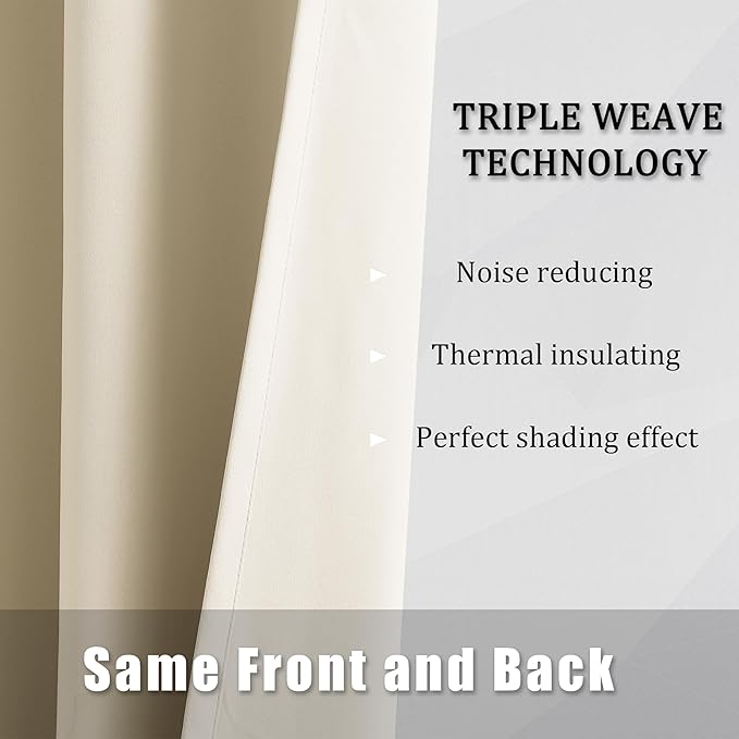 DUALIFE Buttercream Beige Curtains 63 Inch Length Blackout Window Drapes for Bedroom 2 Panel Sets Pair Grommet Top Room Darkening Winodw Curtain Panels for Living Room 52x63 Inches Long