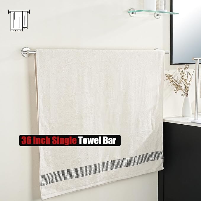 JQK Bath Towel Bar, 39 Inch 304 Stainless Steel Thicken 1mm Single Towel Rack for Bathroom, Towel Holder Brushed Finished Wall Mount, Useable Length 36 Inch, TB110L36-BN