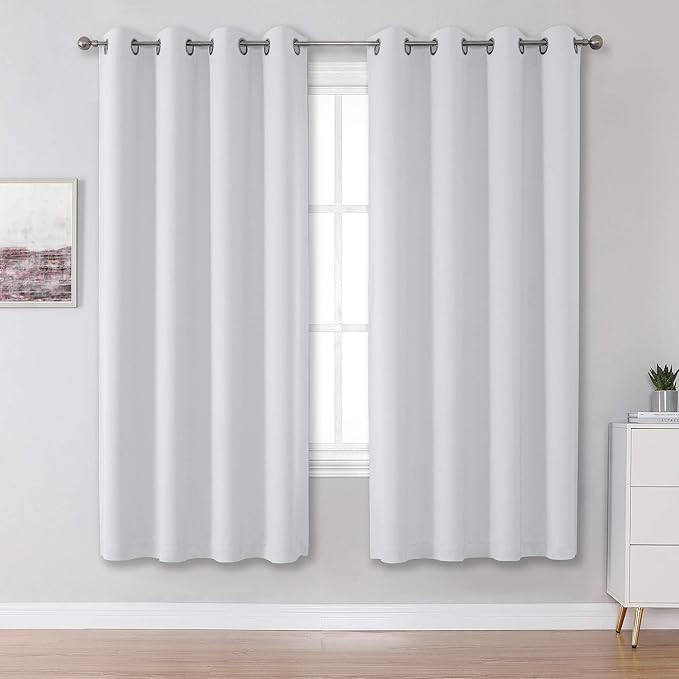 DUALIFE Greyish White Bedroom Curtains with Grommet 72 Inch Length White Curtains Panels for Kids Bedroom Thermal Insulated Room Darkening Window Drapes for Living Room 52x72 Inches Long,2 Panels
