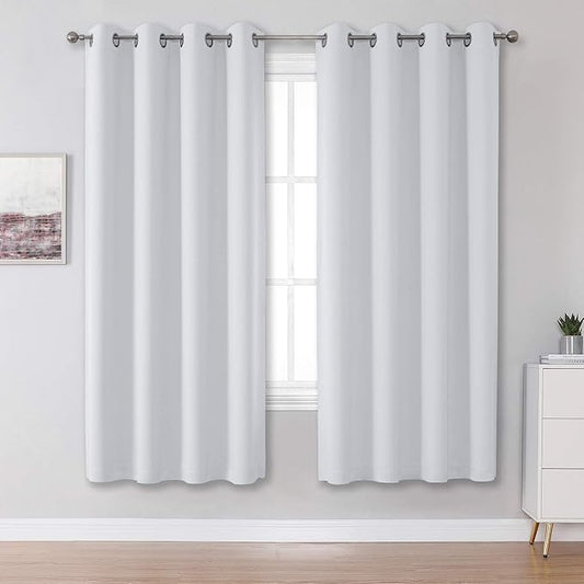 DUALIFE Greyish White Bedroom Curtains with Grommet 72 Inch Length White Curtains Panels for Kids Bedroom Thermal Insulated Room Darkening Window Drapes for Living Room 52x72 Inches Long,2 Panels