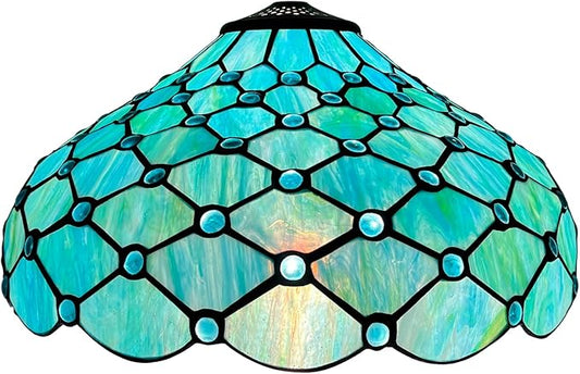 Capulina Tiffany Lamp Shade 16 Inches Wide Accessories Replacement Seagrass Blue Beads Style Stained Glass Lampshade for Table Lamp Floor Lamp
