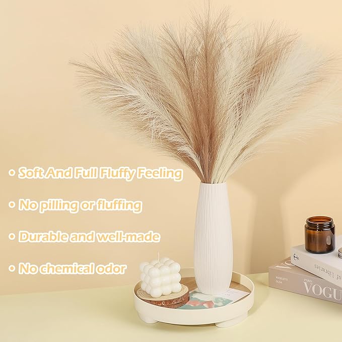 30 Pcs Pampas Grass Decor 21.7" Fluffy Faux Short Brown Pampas Grass Artificial Small Pompas Grass Flower Vase Filler for Home Wedding Living Room Wall Party Decoration
