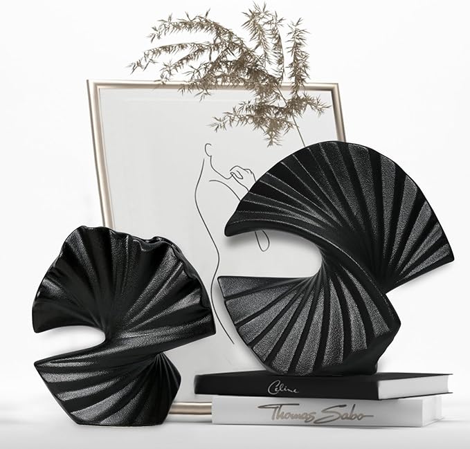 Sector Vase, Set of 2 - Minimalist Nordic, Black Ceramic Sector Vase Vase Decor | Table Centerpiece, Olive Plant, Wedding, Living Room, Bookshelf, Office, Modern Home, Entryway, Console