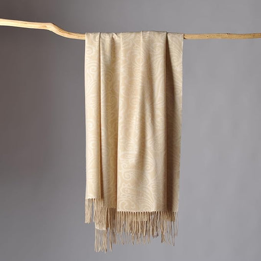 CUDDLE DREAMS Premium Cashmere Throw Blanket with Fringe, Luxuriously Soft (Paisley Beige)