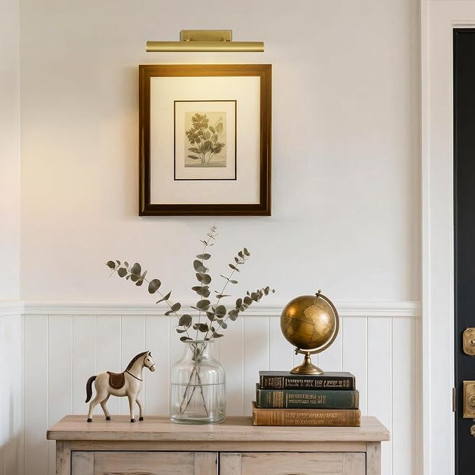 Brass Picture Lights for Wall, 18" Linear Picture Light Hardwired, 3-Light Brush Gold Art Light, Warm White 2700k Dimmable Picture Lamp, 270° Picture Frame Light for Bathroom, Living Room, Hallway