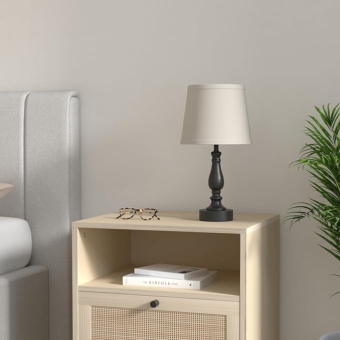 Lamps for Bedroom Set of 2,Touch Bedside Table Lamp with USB C+A Ports,3 Way Dimmable Nightstand Lamps with Round Fabric Linen Lampshade for Living Room Reading Bed Side End Table,Bulbs Included