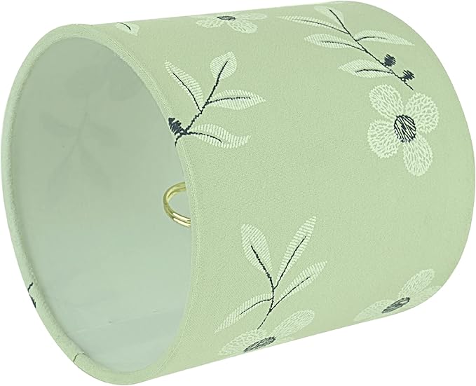 Aspen Creative 31197, Drum Clip-On Chandelier Lamp Shade, Tea Green with White Flowers Print Fabric, 5" Top x 5" Bottom x 5" Slant Height, Set of 1