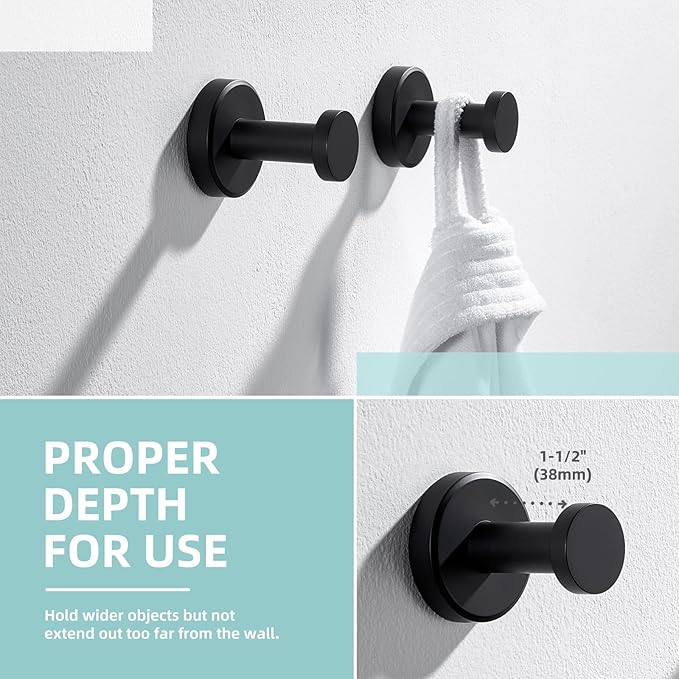 Angle Simple Towel Hooks for Bathroom, Stainless Steel Coat Robe Hooks, Bathroom Hand Towel Hanger for Wall, Matte Black, 2 Pack