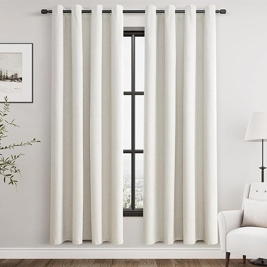 100% Blackout Linen Curtains for Bedroom Thermal Insulated Grommet Complete Blackout Drapes 72 Inch Length 2 Panels Set Heat and Full Light Blocking Living Room Darkening Curtains Natural