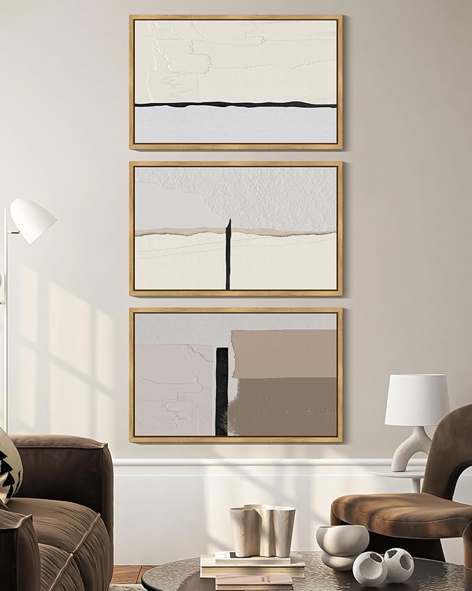 KUVIOKE Neutral Abstract Framed Wall Art Beige Mid Century Textured Wall Decor Minimalist Modern Illustrations Art Print Home Decor 16x24in (Natural Framed)