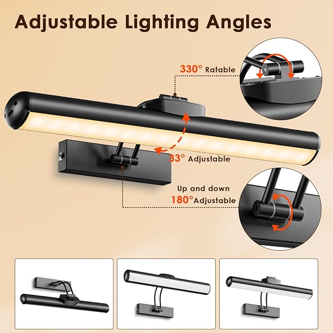 Picture Light for Wall with Remote, Wireless Battery Operated Wall Lights with 3 Colors Dimmable & Timer, 12.6" Rechargeable Metal Wall Sconce for Living Room, Artwork Gallery Display, Black 1Pack