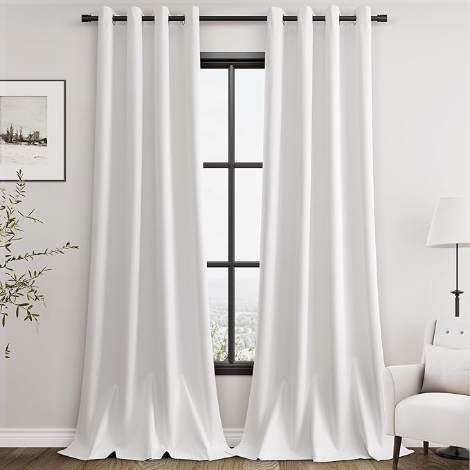 Ivory Linen Blackout Curtains 90 inches Long for Bedroom Grommet Modern Farmhouse Light Black Out Curtains Primitive Textured Neutral Earthy Energy Saving Heat Blocking Window Curtain Eyelet 2 Panels