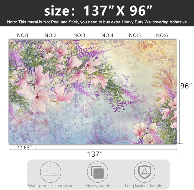 -Magnolia Flower Botanical Floral Fabric Wallpaper Living Room Bedroom Bathroom Flowers Wall Mural- 137"x96"（ not Peel and Stick）