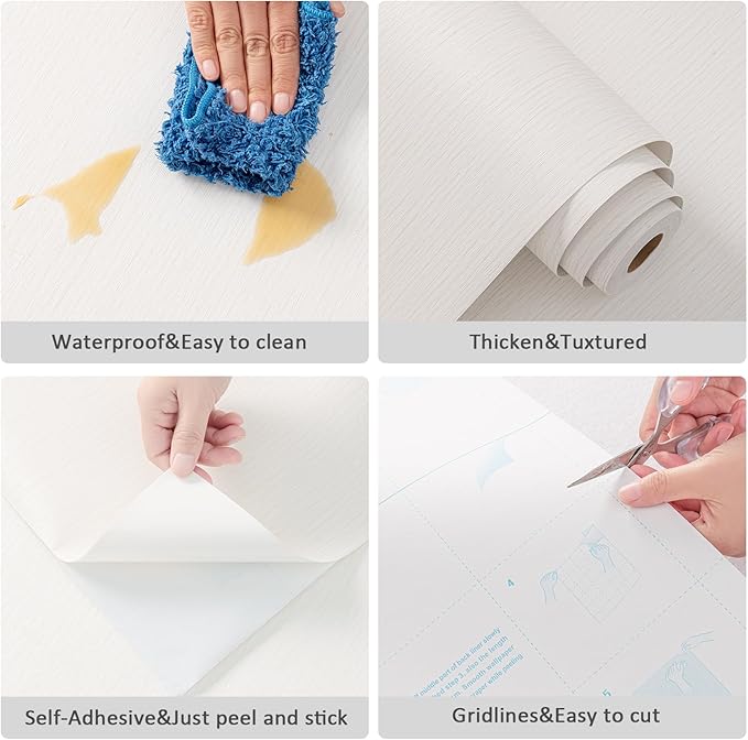 Grasscloth Peel and Stick Wallpaper 20.8"x394" Light Gray Thick Fabric Textured Linen Classic Faux Grassweave Neutral Removable Wallpaper Vinyl Film Roll for Home Use