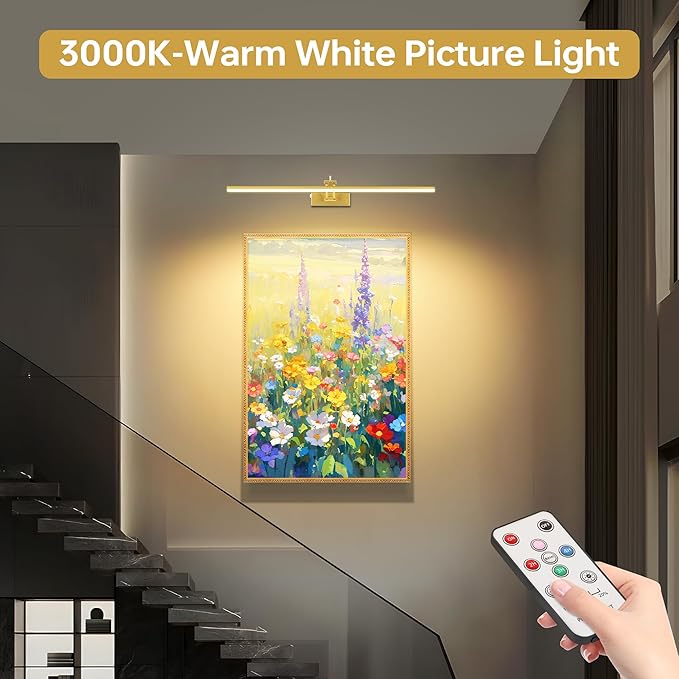 23.6 Inch Picture Light for Wall, 2 Pack 6400mAh Rechargeable Battery Operated Picture Lights, Remote Gallery Light for Wall Pictures, Paintings, Artwork, Poster, Dartboards, NO Wire