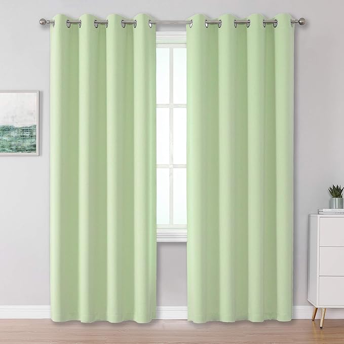 DUALIFE Light Green Blackout Curtain Panels/Drapes for Living Room 84 inch Length Solid Energy Efficient Room Darkening Bedroom Curtains Thermal Insulated Grommet Top 52x84 inch Set of 2 Panels