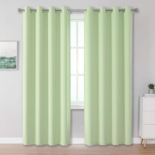 DUALIFE Light Green Blackout Curtain Panels/Drapes for Living Room 84 inch Length Solid Energy Efficient Room Darkening Bedroom Curtains Thermal Insulated Grommet Top 52x84 inch Set of 2 Panels