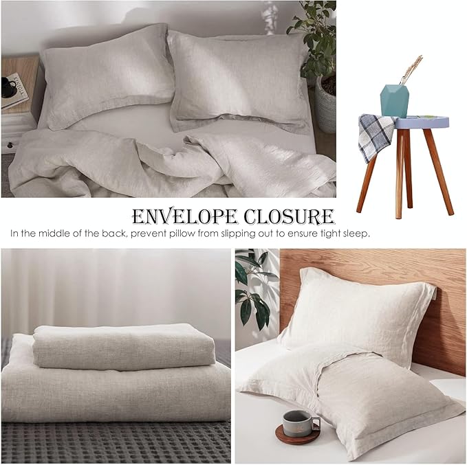 Simple&Opulence 100% Linen Pillow Case Queen Size Set of 2, Linen Pillow Covers with Overlap Closure, Luxury Breathable Pillowcases Protectors Suitable for All-Season (20" X 26", Linen)