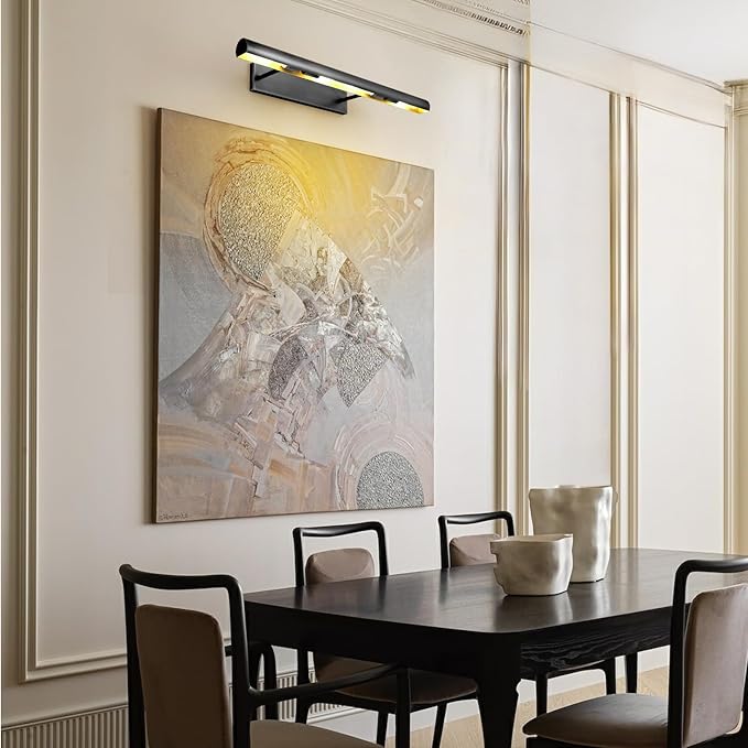 Matte Black Picture Lights for Wall, 30" Linear Picture Light Hardwired, 4-Light Bronze Art Light, Dimmable Gallery Light for Paintings, Warm White 270° Picture Frame Light for Bathroom, Living Room