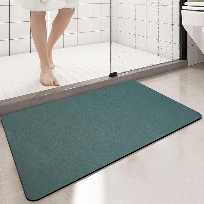 Diatomaceous Earth Bath mat Bathroom Rugs Super Absorbent Quick Dry Non Slip Bath Mat Thin Bathroom Floor Mats Fit Under Door-Shower Rug for in Front of Bathtub Shower, Green, 15.7"x35.4"