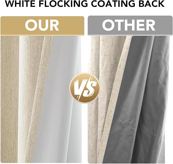 H.VERSAILTEX Chenille Linen Blackout Curtains for Bedroom 63 Inches Long Thermal Insulated Textured Linen Look Curtains with White Flocking Coating Back, Heathered Bleached Sand(Not Solid)