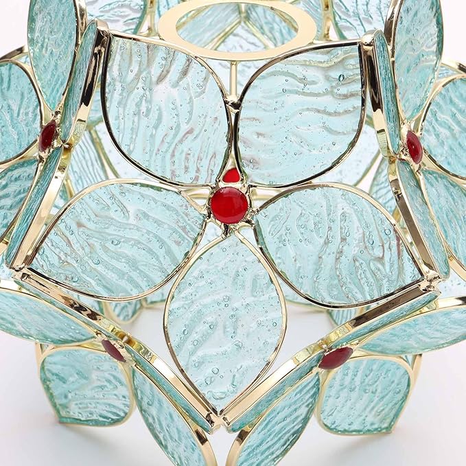 Bieye S10932 Tiffany Style Stained Glass Flower Petal Lampshade (Textured Aqua Blue, 8" Apple Blossom)