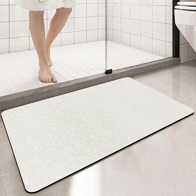 Diatomaceous Earth Bath mat Bathroom Rugs Super Absorbent Quick Dry Non Slip Bath Mat Thin Bathroom Floor Mats Fit Under Door-Shower Rug for in Front of Bathtub Shower, Beige, 15.7"x35.4"