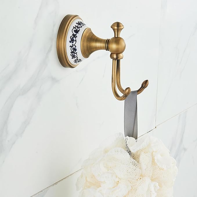 Antique Bronze Brass Bath Towel Hooks, Wall Mounted Bathroom Hardware Accessories,Porcelain Design