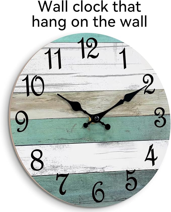CHYLIN Wall Clock Silent Non Ticking Wall Clocks Battery Operated,Teal Rustic Clock Decorative for Kitchen Bathroom Bedroom Living Room(8 Inch)