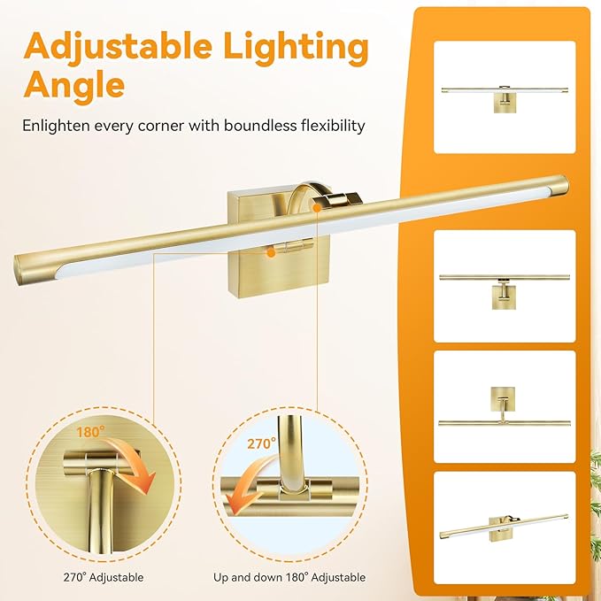 JO.KO 23.6 Inch LED Picture Lights for Wall Hardwired, Poster Art Gallery Light 10-100% Dimmable, 3000k Warm White Gold Wall Sconces 14W CRI90 for Gallery Artwork, Paintings and Bathroom