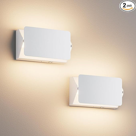 Indoor Modern Led Aluminum Wall Sconces,18W 5CCT 3000K-6000K Dimmable Hardwired Wall Light with Rotatable Lampshade,Contemporary Wall Lamp for Bedroom Living Room Hallway Stairway(White,2Pack)